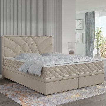 Gepolstertes Bett GINA 160x200 cm mit Matratzen und praktischem Stauraum, beige