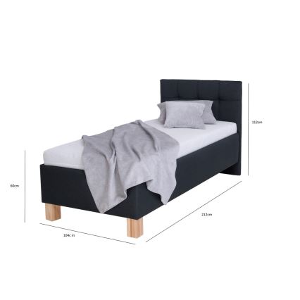 Gepolstertes Bett MARIA ONE 90x200 cm, Anthrazit, inkl. Matratze und Stauraum