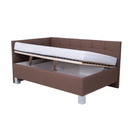 Gepolstertes Bett MARIA PETITE 120 x 200 cm inklusive Matratze und praktischem Bettkasten, braun