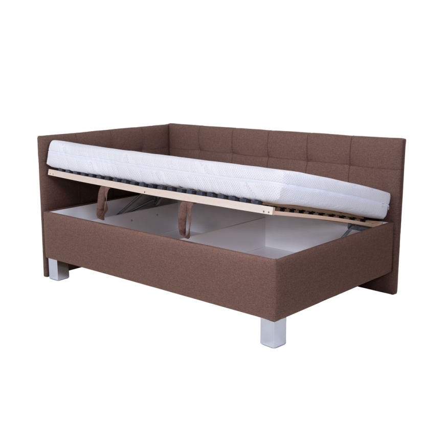 Gepolstertes Bett MARIA PETITE 120 x 200 cm inklusive Matratze und praktischem Bettkasten, braun