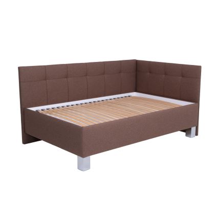Gepolstertes Bett MARIA PETITE 120 x 200 cm inklusive Matratze und praktischem Bettkasten, braun