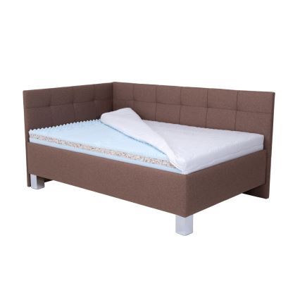 Gepolstertes Bett MARIA PETITE 120 x 200 cm inklusive Matratze und praktischem Bettkasten, braun