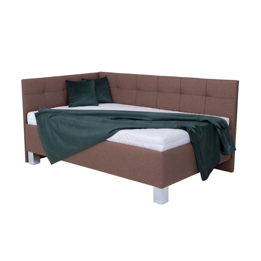 Gepolstertes Bett MARIA PETITE 120 x 200 cm inklusive Matratze und praktischem Bettkasten, braun