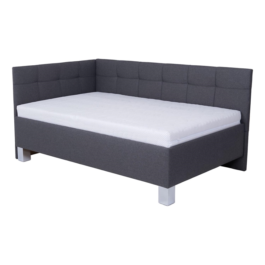 Gepolstertes Bett MARIA PETITE 120x200 cm – inklusive Matratze und praktischem Stauraum, grau