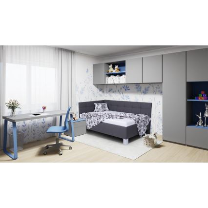 Gepolstertes Bett MARIA PETITE 120x200 cm – inklusive Matratze und praktischem Stauraum, grau