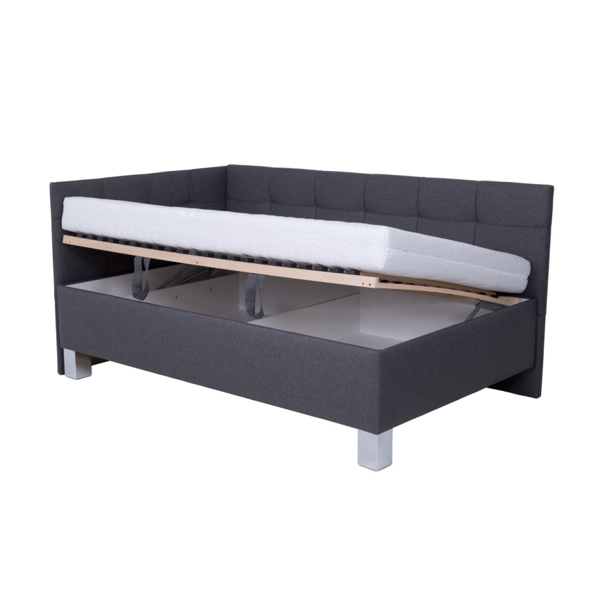 Gepolstertes Bett MARIA PETITE 120x200 cm – inklusive Matratze und praktischem Stauraum, grau