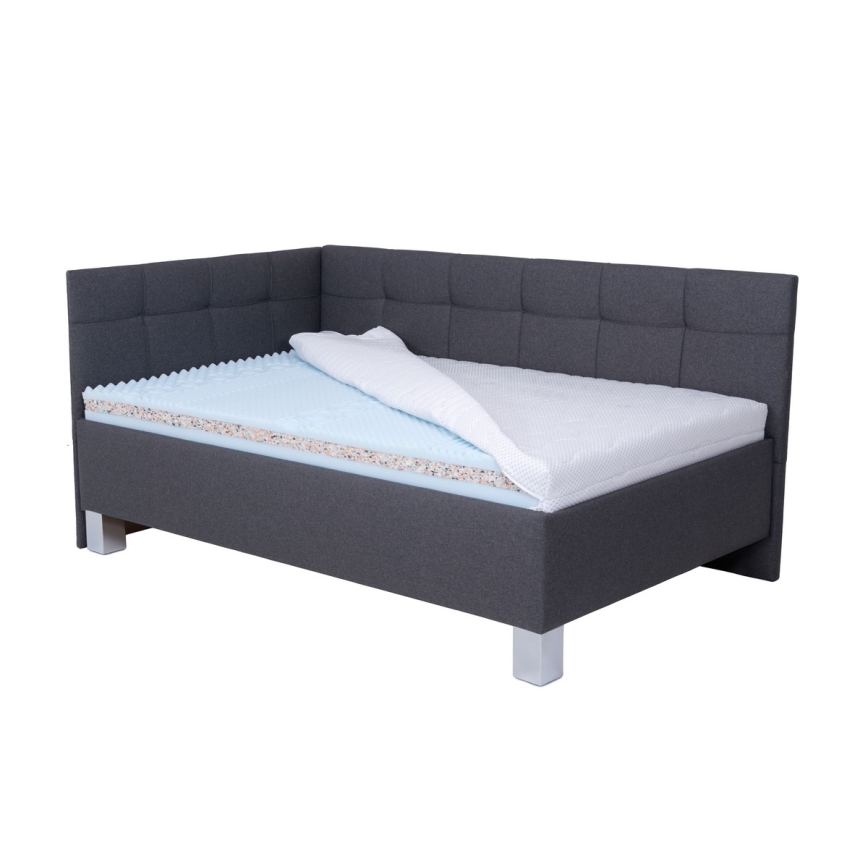 Gepolstertes Bett MARIA PETITE 120x200 cm – inklusive Matratze und praktischem Stauraum, grau