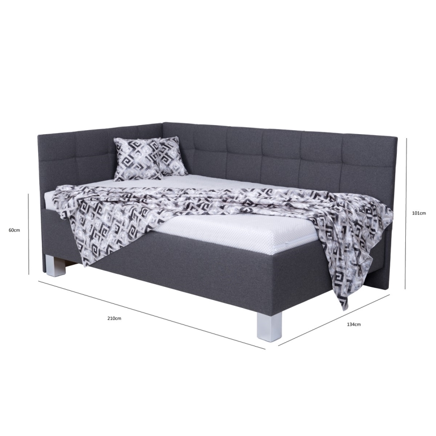 Gepolstertes Bett MARIA PETITE 120x200 cm – inklusive Matratze und praktischem Stauraum, grau
