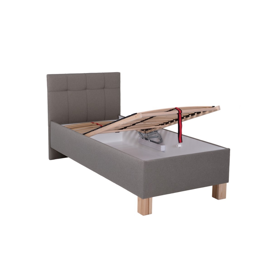 Gepolstertes Bett mit Matratze und Stauraum MARIA ONE 90x200 cm Taupe