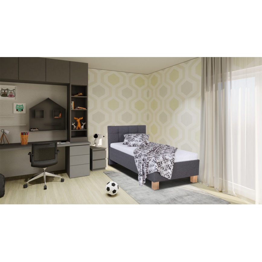 Gepolstertes Bett mit Matratze und Stauraum MARIA ONE 90×200 cm, grau
