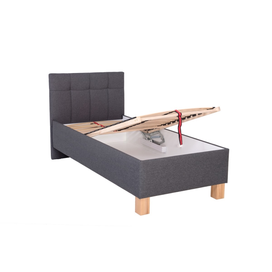 Gepolstertes Bett mit Matratze und Stauraum MARIA ONE 90×200 cm, grau