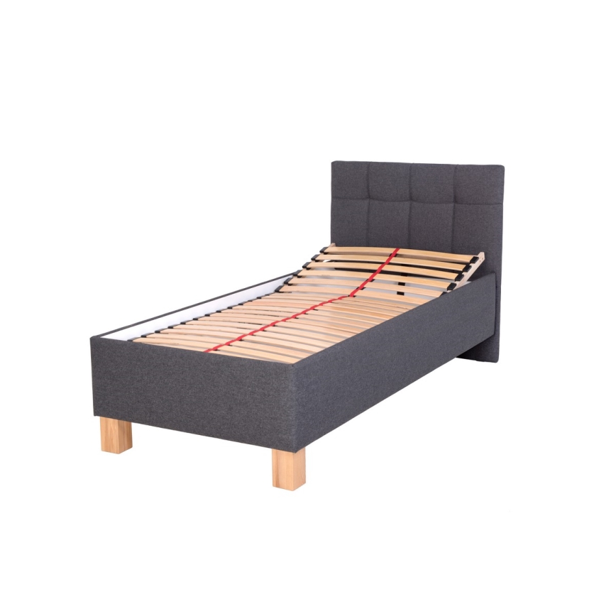 Gepolstertes Bett mit Matratze und Stauraum MARIA ONE 90×200 cm, grau
