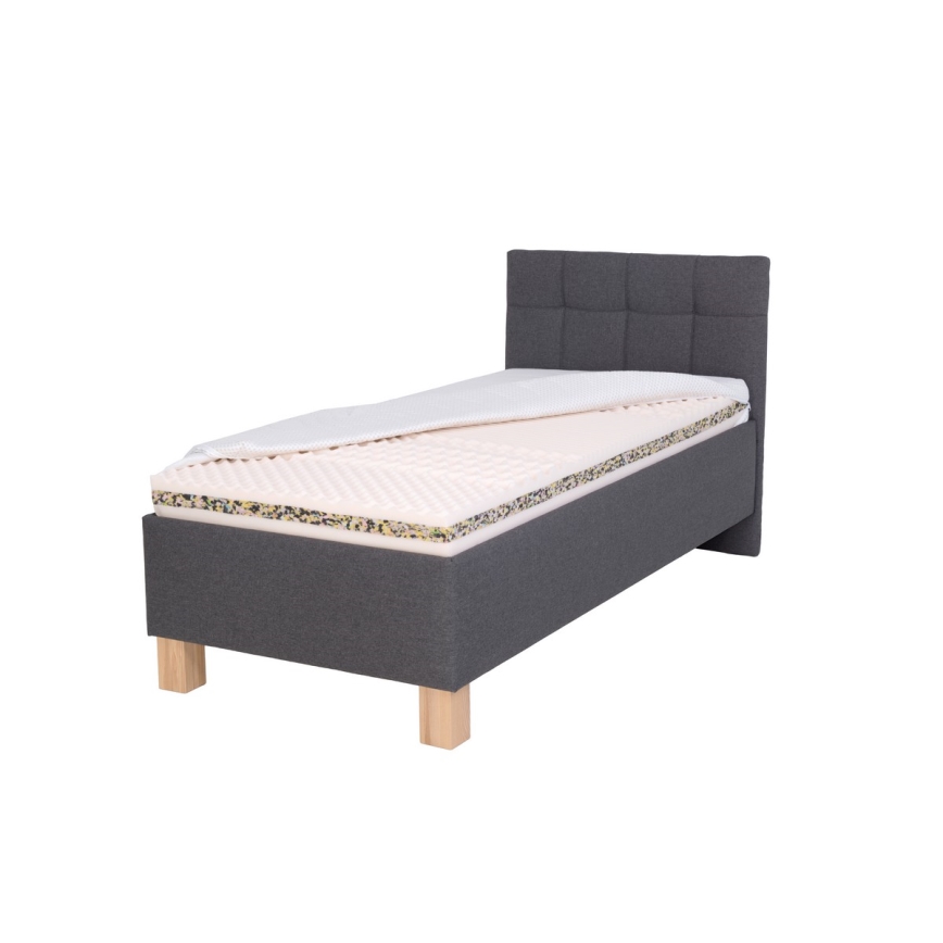 Gepolstertes Bett mit Matratze und Stauraum MARIA ONE 90×200 cm, grau