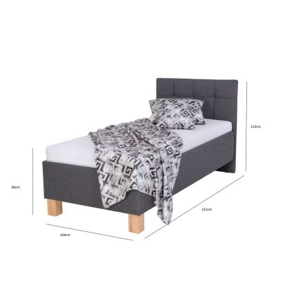 Gepolstertes Bett mit Matratze und Stauraum MARIA ONE 90×200 cm, grau
