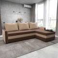 Gepolstertes, links-/rechtsmontierbares L‑Ecksofa BRISTOL mit Schlaffunktion – Braun/Beige