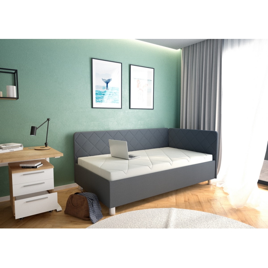 Gepolstertes Tagesbett mit Bettkasten und Matratze EMILE 110x200 cm grau