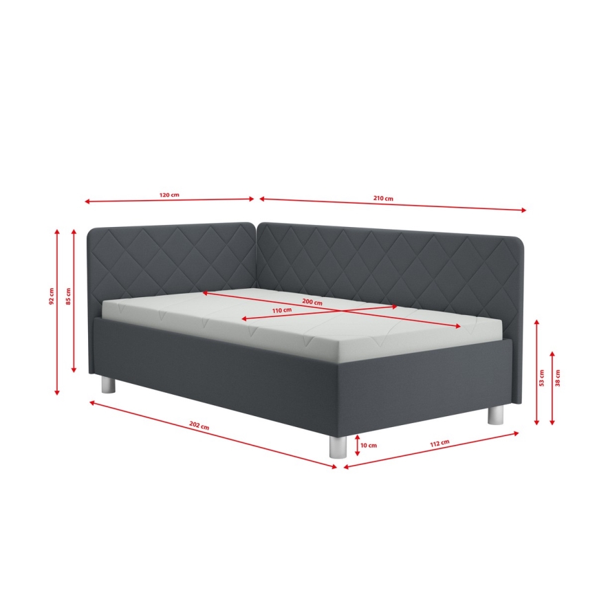 Gepolstertes Tagesbett mit Bettkasten und Matratze EMILE 110x200 cm grau