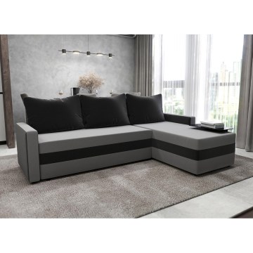 Gepolstertes, universell aufstellbares, ausklappbares Ecksofa in L-Form BRISTOL, grau/schwarz