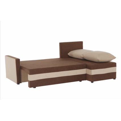 Gepolstertes, links-/rechtsmontierbares L‑Ecksofa BRISTOL mit Schlaffunktion – Braun/Beige