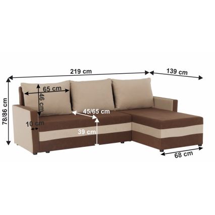 Gepolstertes, links-/rechtsmontierbares L‑Ecksofa BRISTOL mit Schlaffunktion – Braun/Beige