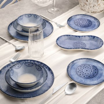 Geschirrset 27-teilig blau/Porzellan
