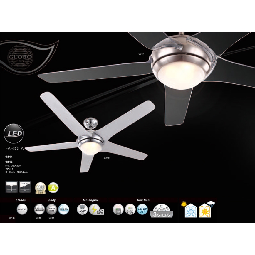 GLOBO 0344 - Deckenlüfter FABIOLA 1xLED/20W/230V