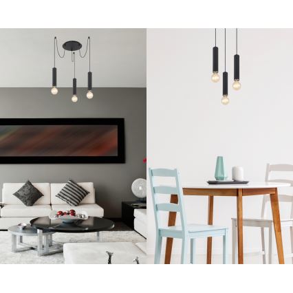 Globo - Deckenleuchte an Seil 3xE27/60W/230V schwarzes Holz