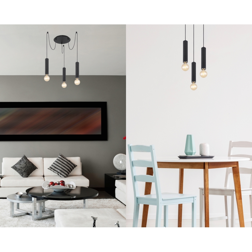 Globo - Hängeleuchte 3xE27/60W/230V schwarzes Holz