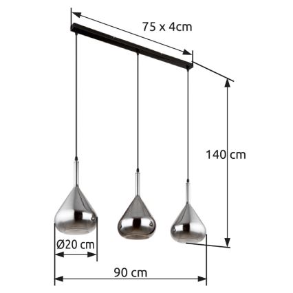 Globo - Hängeleuchte 3xE27/60W/230V schwarz