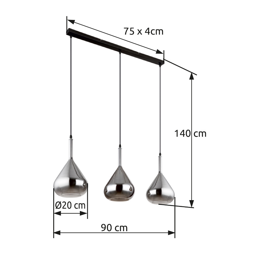 Globo - Hängeleuchte 3xE27/60W/230V schwarz