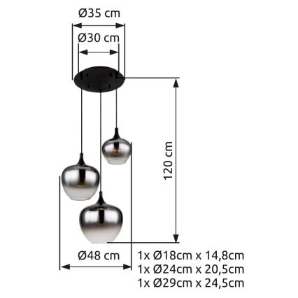 Globo - Hängeleuchte 3xE27/40W/230V d 48 cm schwarz