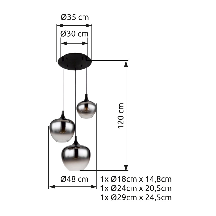 Globo - Hängeleuchte 3xE27/40W/230V d 48 cm schwarz