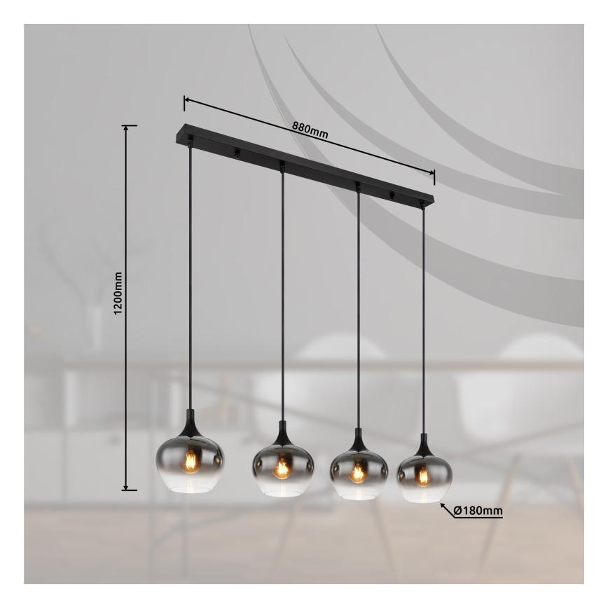 Globo - Pendelleuchte an Kabel 4xE27/40W/230V schwarz