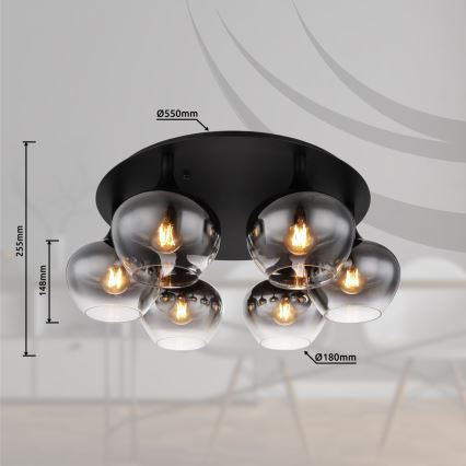 Globo - Aufgesetzte Deckenleuchte 6xE27/40W/230V Ø 65 cm schwarz