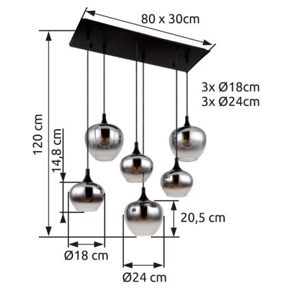 Globo - Hängeleuchte 6xE27/40W/230V schwarz