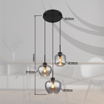 Globo - Kabel-Pendelleuchte 3xE27/40W/230V, schwarz