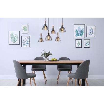 Globo - Pendelleuchte an Kabel 6xE27/6W/230V schwarz/rauchfarben