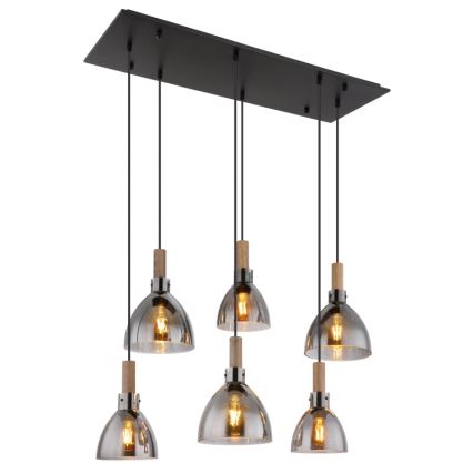 Globo - Pendelleuchte an Kabel 6xE27/6W/230V schwarz/rauchfarben