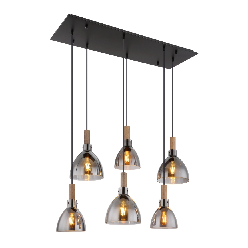 Globo - Pendelleuchte an Kabel 6xE27/6W/230V schwarz/rauchfarben