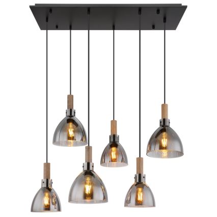 Globo - Pendelleuchte an Kabel 6xE27/6W/230V schwarz/rauchfarben