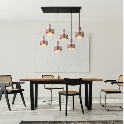 Globo - Pendelleuchte an Kabel 6xE27/60W/230V braun