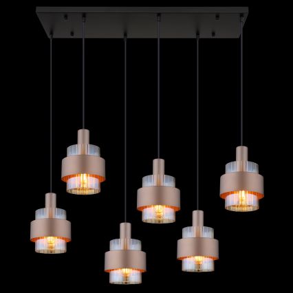 Globo - Pendelleuchte an Kabel 6xE27/60W/230V braun