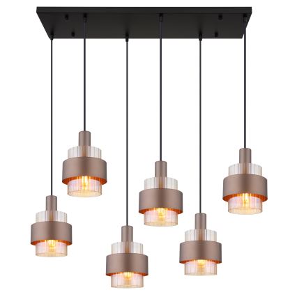 Globo - Pendelleuchte an Kabel 6xE27/60W/230V braun