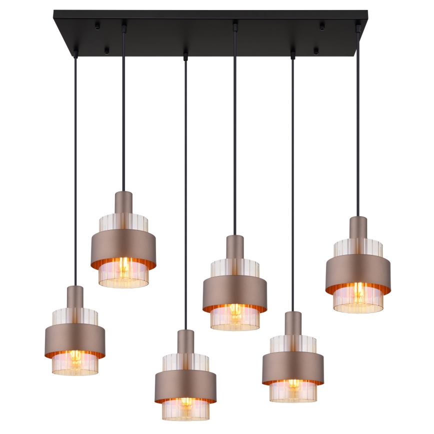 Globo - Pendelleuchte an Kabel 6xE27/60W/230V braun