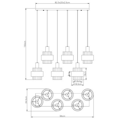 Globo - Pendelleuchte an Kabel 6xE27/60W/230V braun