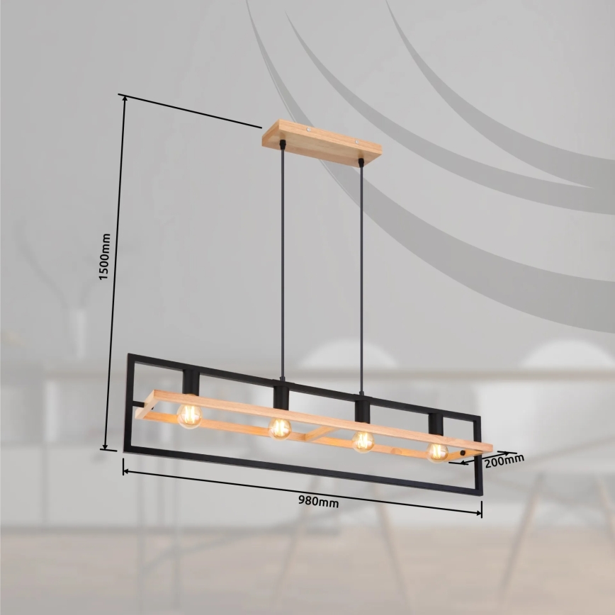 Globo 15575-4H - Hängeleuchte an Kabel ERICA 4xE27/40W/230V schwarz/beige