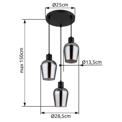 Globo - Hängeleuchte 3xE27/40W/230V d 28,5 cm schwarz