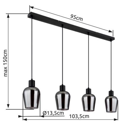 Globo - Hängeleuchte 4xE27/40W/230V schwarz