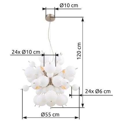 Globo - Hängeleuchte 6xE14/25W/230V d 55 cm weiß