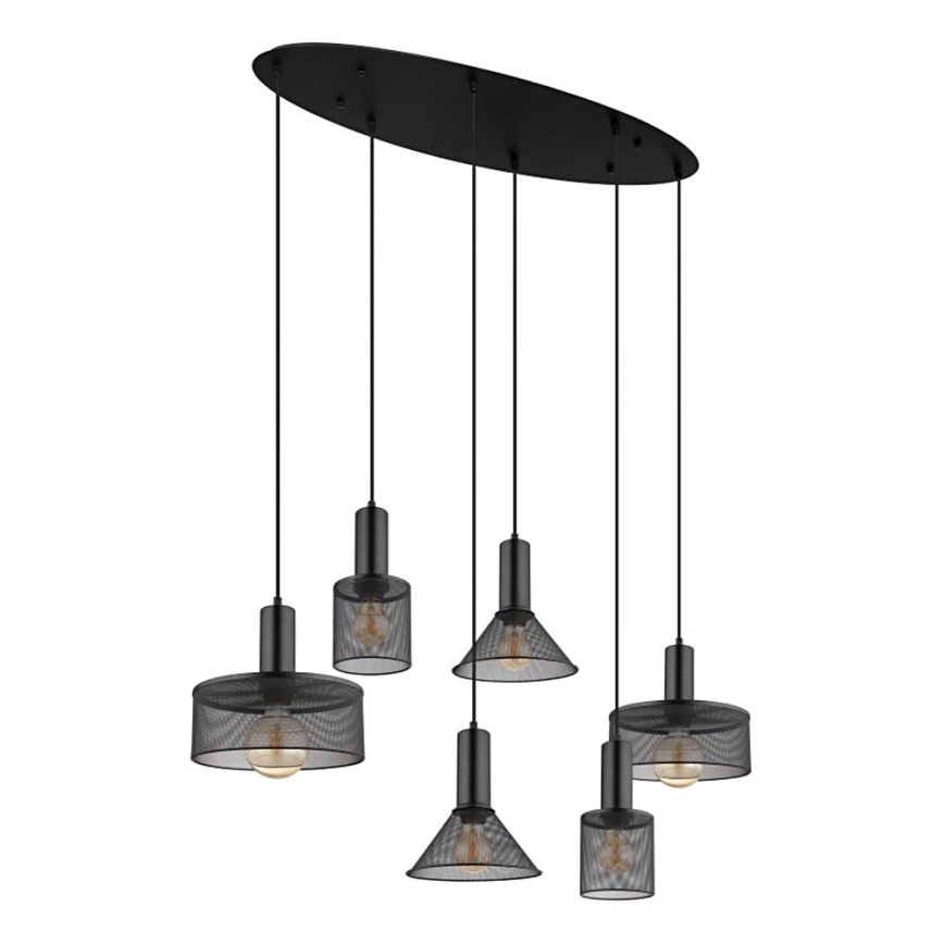 Globo 15648-6H - Pendelleuchte JEDD an Kabel, 6xE27/60W/230V, schwarz